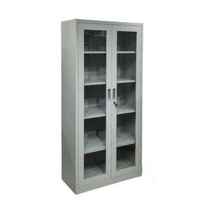 Steel glass door file cabinet cupboard with 4 adjustable shelf book shelf cabinet office steel book cupboard locker wholesale