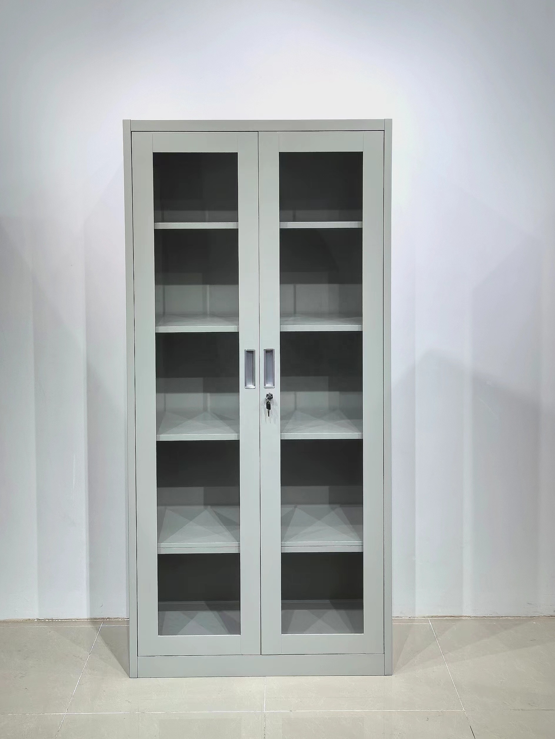 Steel glass door file cabinet cupboard with 4 adjustable shelf book shelf cabinet office steel book cupboard locker wholesale