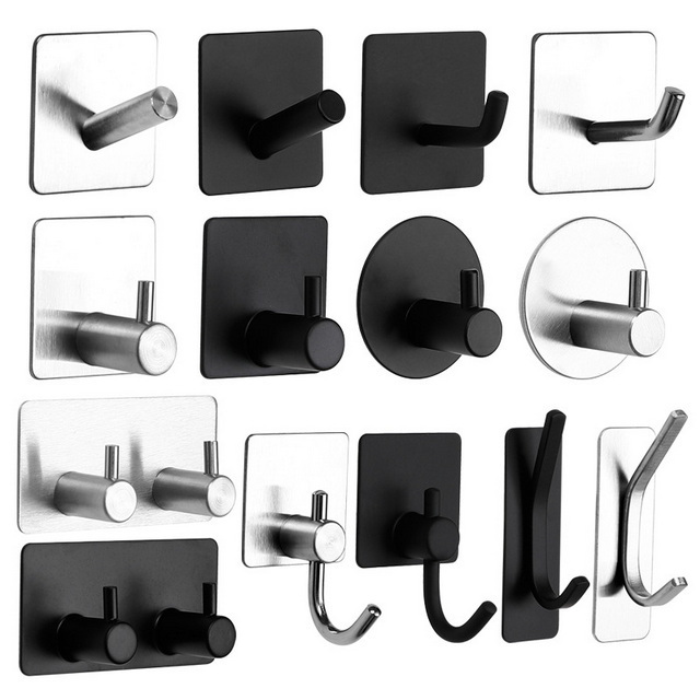 OEM ODM Kitchen Bathroom Home Adhesive Hooks Heavy Duty Wall Hangers Hooks Waterproof Stainless Steel Stick on Hanging Hooks