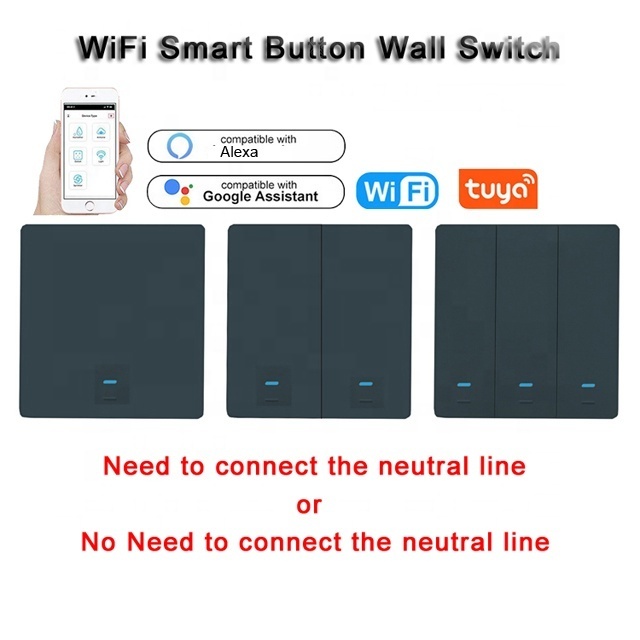 Wireless EU UK wifi switch smart life app google alexa voice remote control 1 2 3 gang button black tuya smart switch no neutral