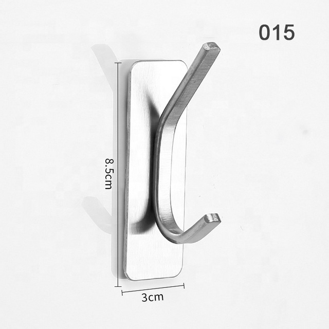 China Double Faced Adhesive Stainless Steel Silver Black Wall Door Hooks Kitchen Shower Self-Adhesive Towel Hanger