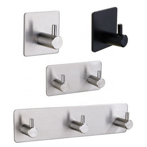 Factory Selling Bathroom Kitchen Accessories Usage Stainless Steel 6 Hooks For Wall Mount Hooks Clothes Self Adhesive Wall Hook