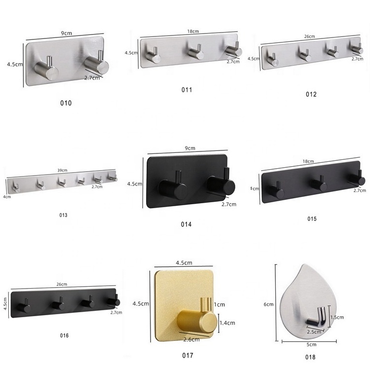 Factory Selling Bathroom Kitchen Accessories Usage Stainless Steel 6 Hooks For Wall Mount Hooks Clothes Self Adhesive Wall Hook