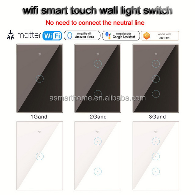 OEM ODM New Matter 1.0 Smart Home US 1 2 3 4 Gang Light Switch Homekit Alexa Google WiFi Voice Remote Smart Matter Light Switch