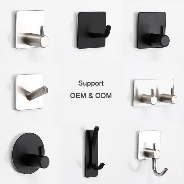 OEM ODM Kitchen Bathroom Home Adhesive Hooks Heavy Duty Wall Hangers Hooks Waterproof Stainless Steel Stick on Hanging Hooks