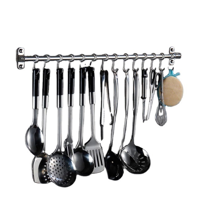 Custom Logo Multifunction High Quality Kitchen Storage Organizer Wall mount hook Stainless Steel Hanging Pole shelf Rack