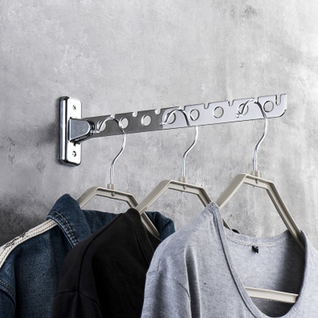 Retractable Clothes Drying Rack Easy Installation Swing Arm Holder Folding Joist Collapsible Clothes Dress Hanger Wall Rack Pole