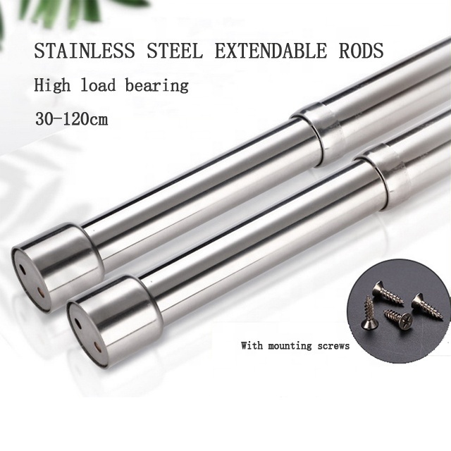 Factory  rustproof Stainless Steel ajustable  clothes cupboard  telescopic pole  rods  extendable  wardrobe hanging rail