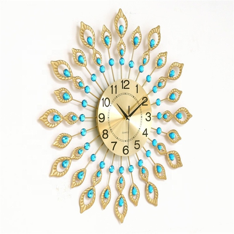 Diamond Decoration Metal Design Crystal Peacock Luxury Wall Clock Home Decoration