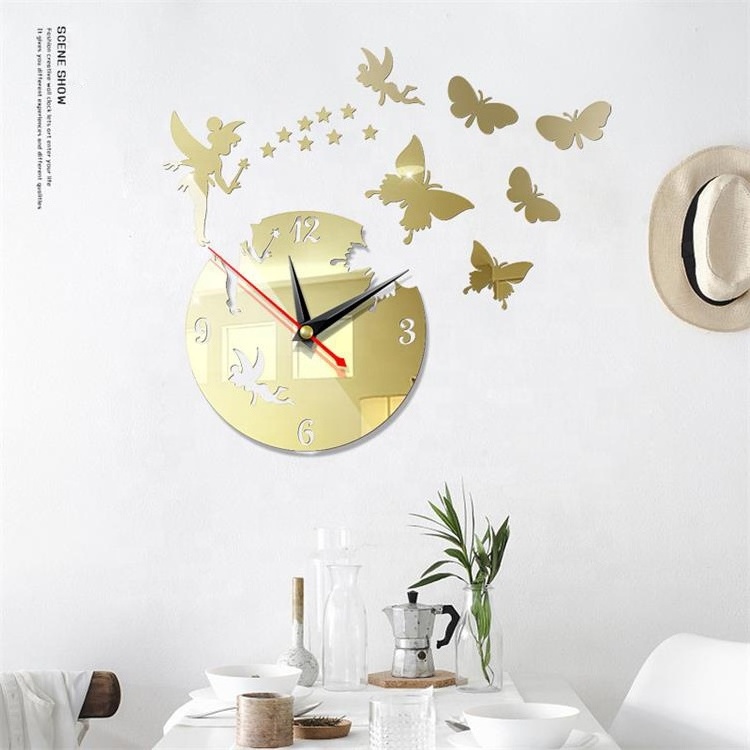 Wholesale Cheap Butterfly 3D DIY Novelty Modern Design Sticker Acrylic Mirror Wall Clock