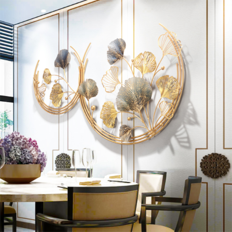 Large Metal Luxury Golden Ginkgo Leaves Art Wall Decoration For Living Room Hallway