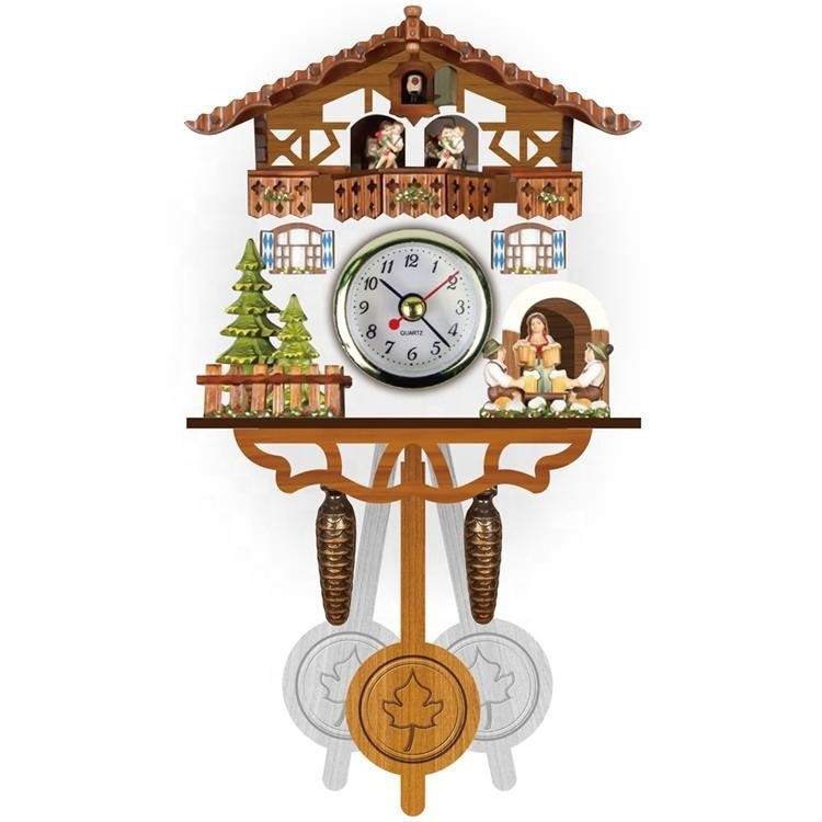 High Quality Nordic Style Christmas Vivid Handcrafted Vintage Pendulum Cuckoo Wall Clock with Bird Sound