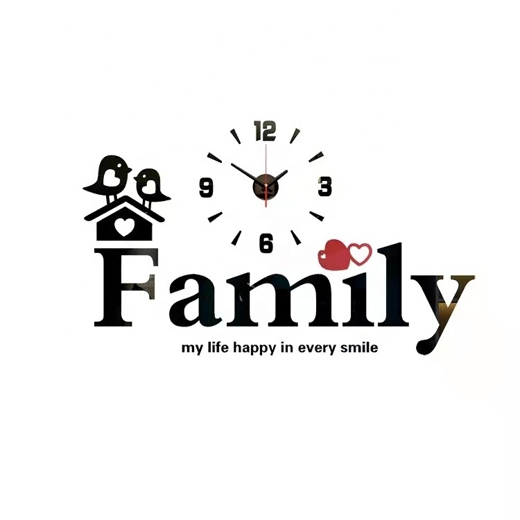 Latest Family Big 3D DIY Sticker Acrylic Silent Creative Digital Mirror Wall Clock