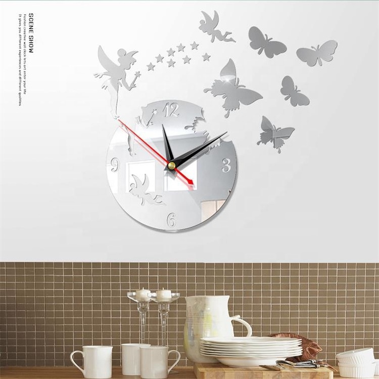 Wholesale Cheap Butterfly 3D DIY Novelty Modern Design Sticker Acrylic Mirror Wall Clock