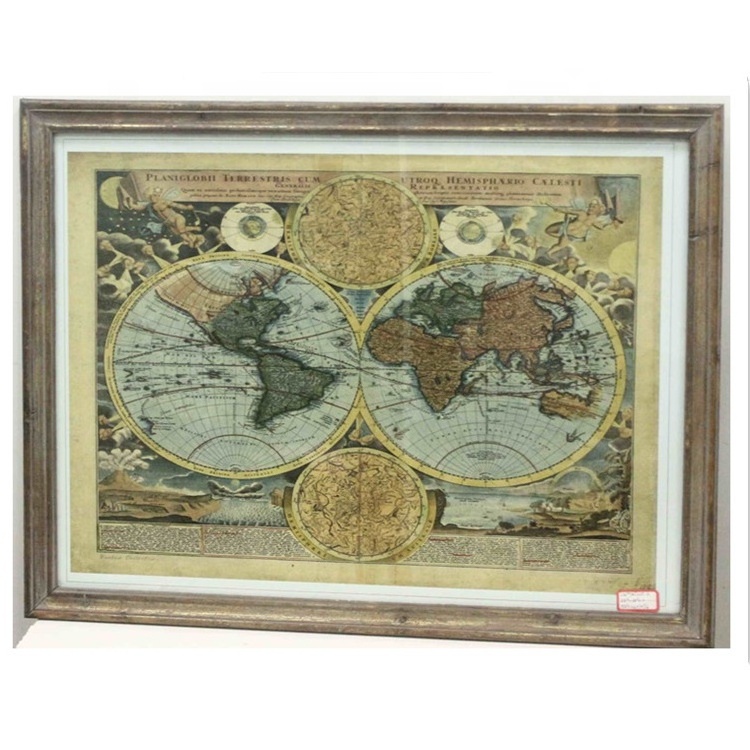 Classic Custom Picture Frame World Map Wall Moulding Wood Antique Gold Photo Frame AS17025-3 CN;FUJ Ason