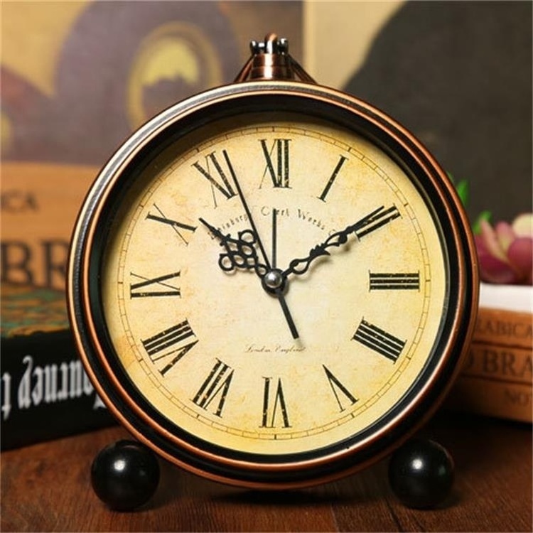 Classical Table Clock Antique Metal Arabic Numerals Retro Decorative Desktop Clock