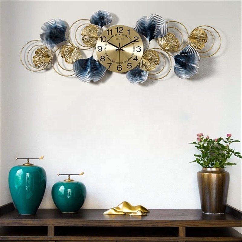 New Coming Flower Sculpture Handmade Home Wall Decor Art Wall Clock Retro Ginkgo Leaf Metal Decorative Wall Clock