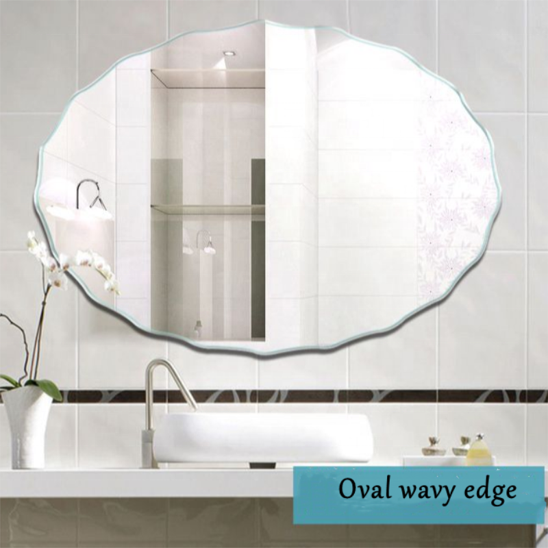 Modern Simple Oval Shape Frameless Beveled Glass Bath Mirror Stick on the Wall