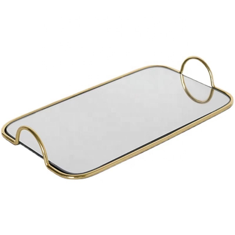 Modern Luxury Jewelry Display Trays Handmade Decorative Metal Glass Mirror Tray for Wedding