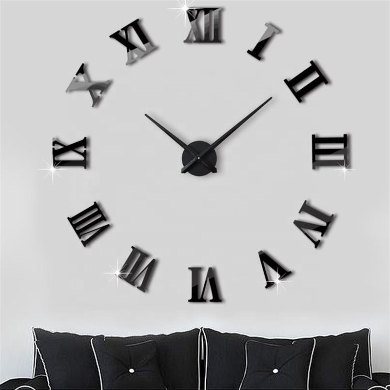 Amazon Hot Selling Cheap 3D DIY EVA Acrylic Sticker Frameless Mirror Big Wall Clocks Modern Home Decor