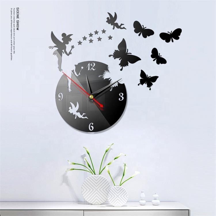 Wholesale Cheap Butterfly 3D DIY Novelty Modern Design Sticker Acrylic Mirror Wall Clock