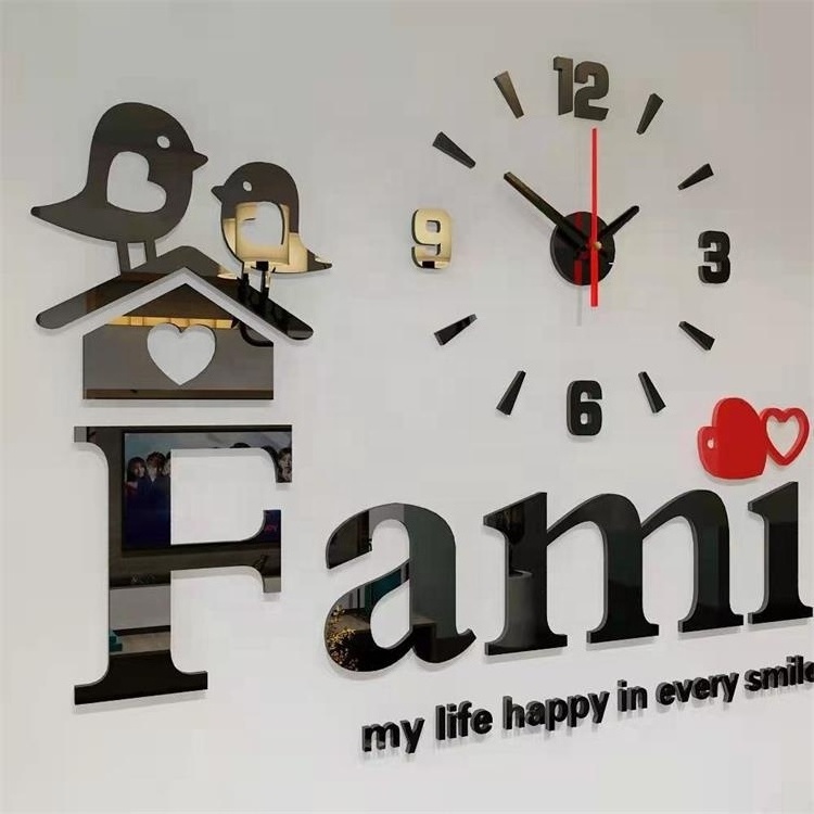 Latest Family Big 3D DIY Sticker Acrylic Silent Creative Digital Mirror Wall Clock