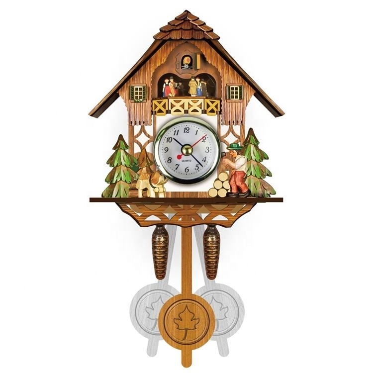 High Quality Nordic Style Christmas Vivid Handcrafted Vintage Pendulum Cuckoo Wall Clock with Bird Sound