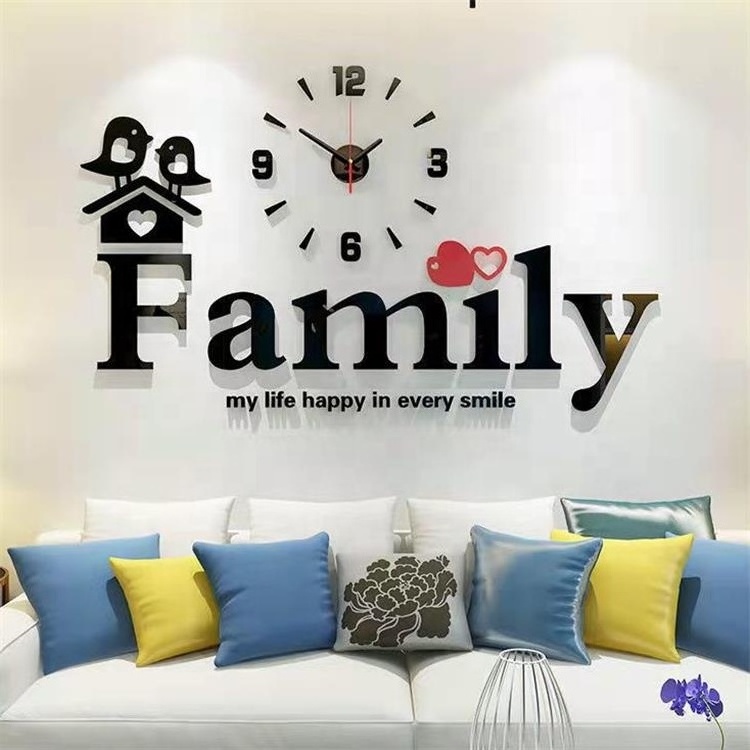 Latest Family Big 3D DIY Sticker Acrylic Silent Creative Digital Mirror Wall Clock