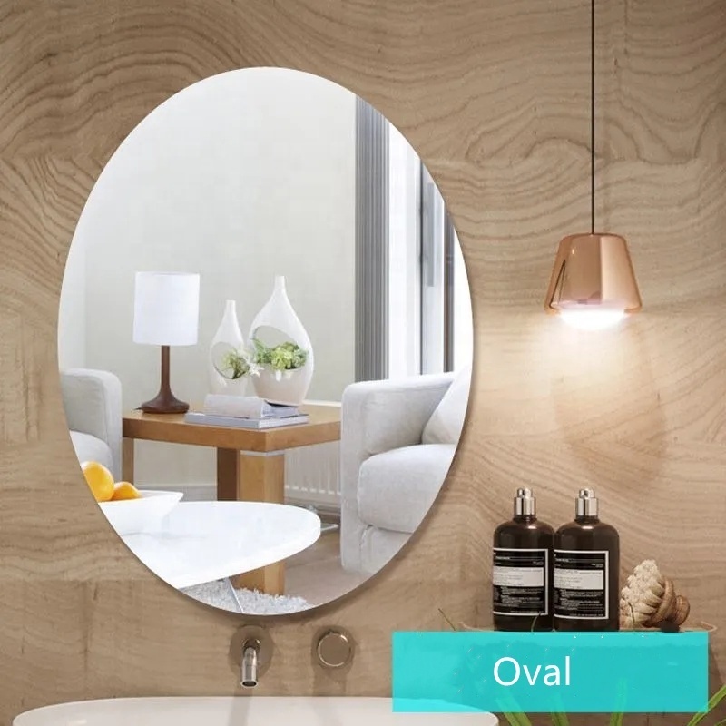 Modern Simple Oval Shape Frameless Beveled Glass Bath Mirror Stick on the Wall