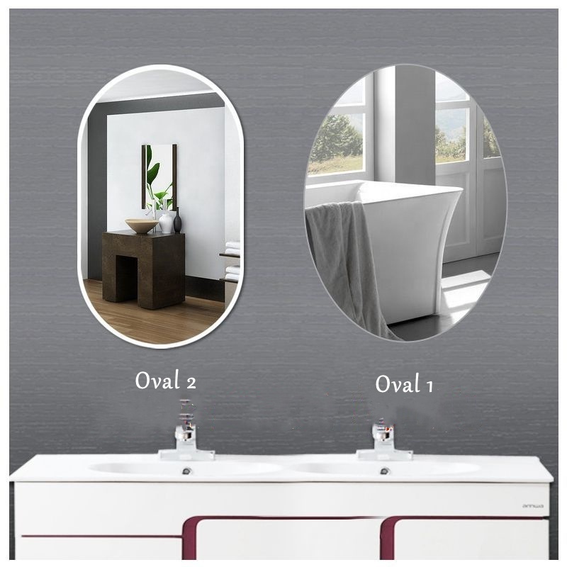 Modern Simple Oval Shape Frameless Beveled Glass Bath Mirror Stick on the Wall