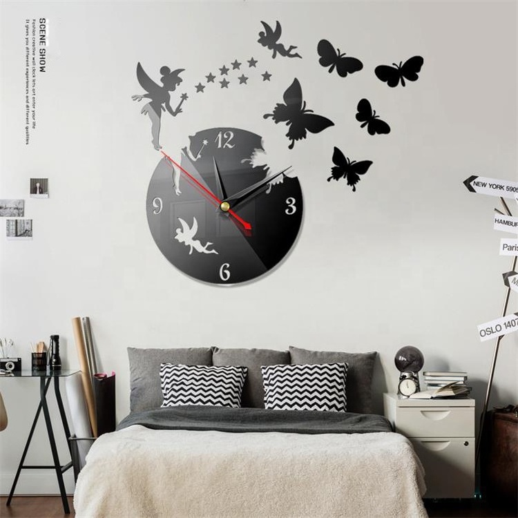 Wholesale Cheap Butterfly 3D DIY Novelty Modern Design Sticker Acrylic Mirror Wall Clock