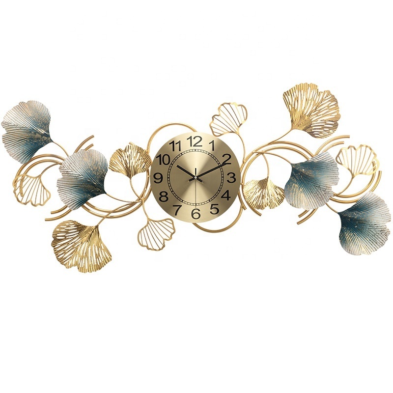 Luxury New Chinese Style Handmade Ginkgo Leaf Design Decorative Iron Wall Clocks