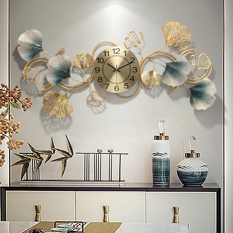 Luxury New Chinese Style Handmade Ginkgo Leaf Design Decorative Iron Wall Clocks