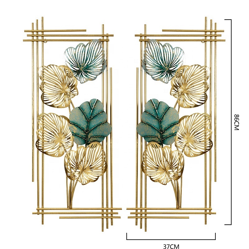 Luxury Wrought Iron Living Room Lobby Entrance Wall Decoration Gold Metal Leaves Wall Hanging Decor for Hotel Cafes Office