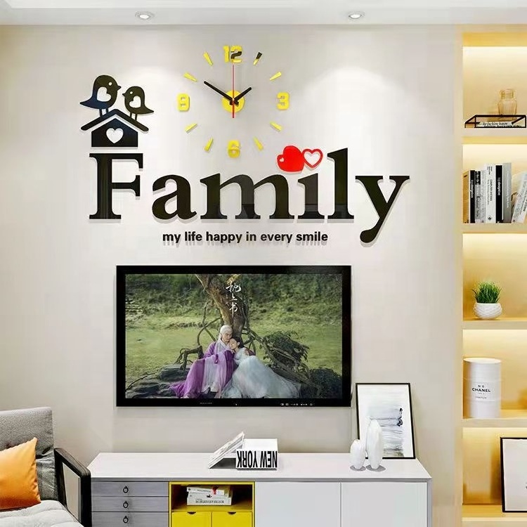 Latest Family Big 3D DIY Sticker Acrylic Silent Creative Digital Mirror Wall Clock