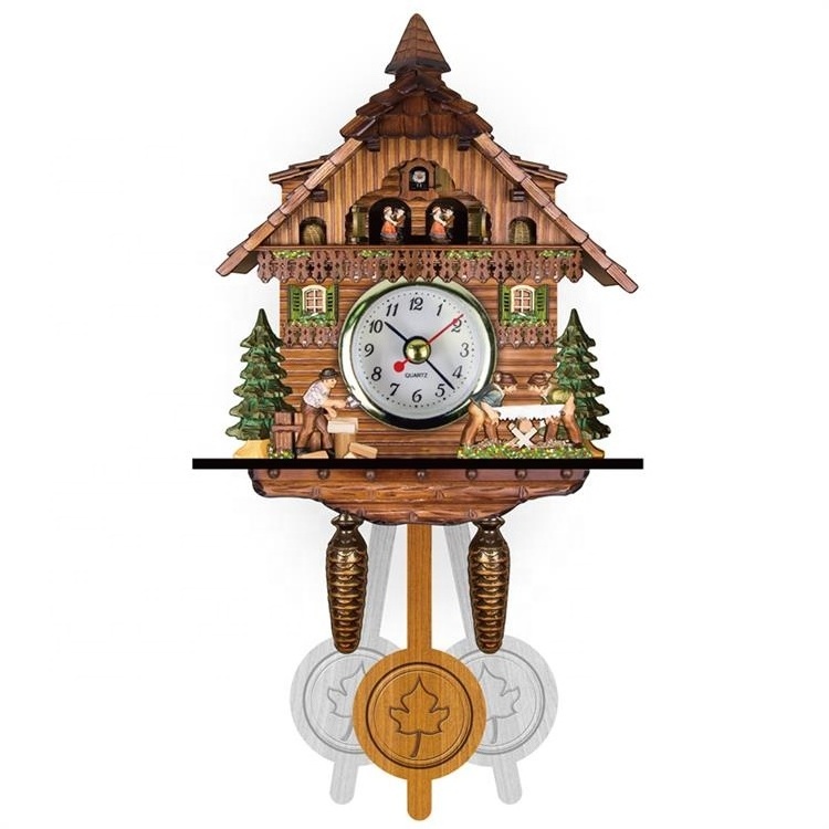 High Quality Nordic Style Christmas Vivid Handcrafted Vintage Pendulum Cuckoo Wall Clock with Bird Sound