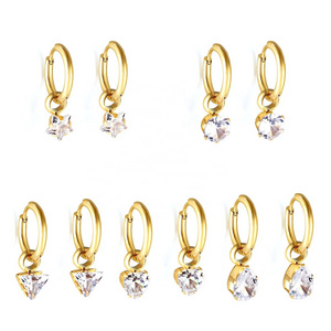 Geometrical Cubic Zircon Huggies Hoop Earring 18k Gold Pvd Plated Stainless Steel Star And Heart Elliptical Drop Dangle Earrings