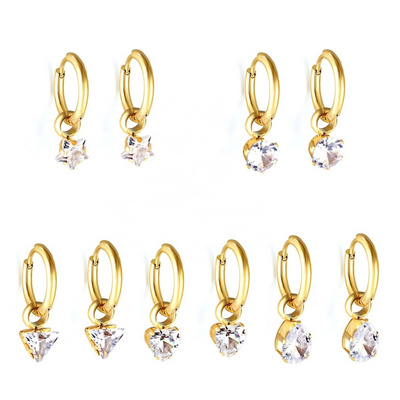 Geometrical Cubic Zircon Huggies Hoop Earring 18k Gold Pvd Plated Stainless Steel Star And Heart Elliptical Drop Dangle Earrings