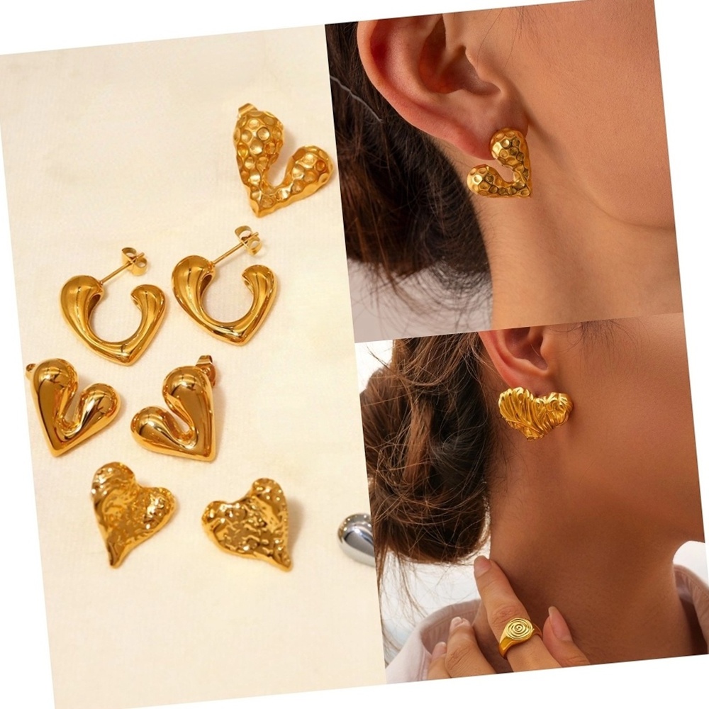 Trendy Waterproof Heart Shaped 18k Gold Plated Stainless Steel Stud Earrings Manufacture Custom Earrings Jewelry For Women