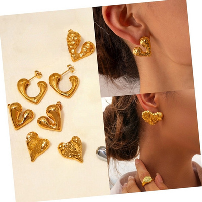 Trendy Waterproof Heart Shaped 18k Gold Plated Stainless Steel Stud Earrings Manufacture Custom Earrings Jewelry For Women