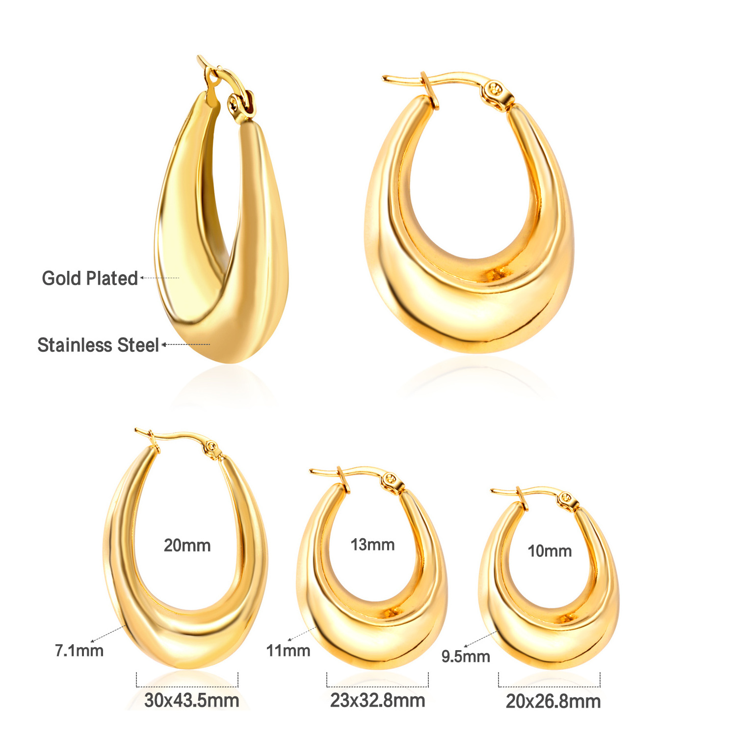 Ason hyposensitivity fashion jewelry Stainless Steel Statement Earrings 18k Gold Plated Chunky Hollowed Hoop Earrings For Women