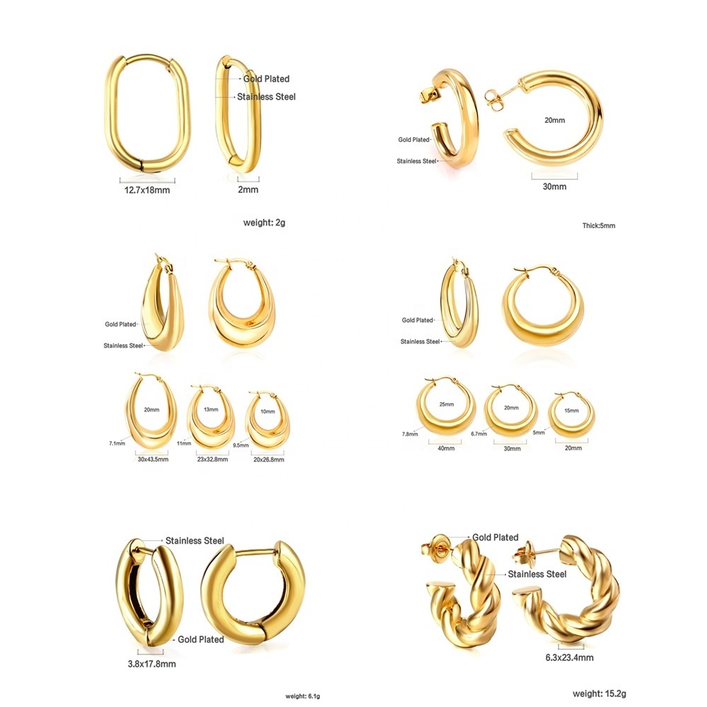 Ason Fashion Jewelry 18K Gold Plated Stainless Steel trend Statement Hollow Out Big Large Thick Chunky Hoop Earrings for Women