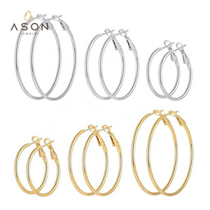 Ason Fashion jewelry Stainless Steel 18k gold Plated Hoop Earrings for Girls Hypoallergenic Hoops Women's Earrings Loop Earrings