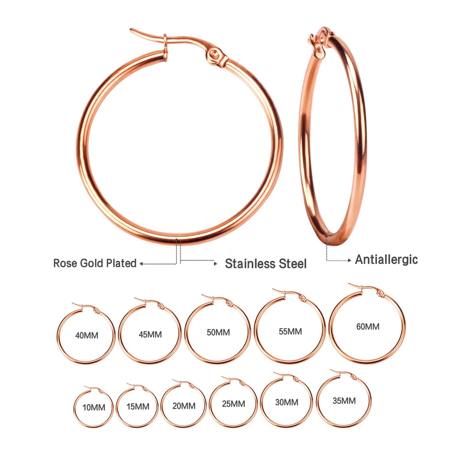 Ason Fashion jewelry Stainless Steel 18k gold Plated Hoop Earrings for Girls Hypoallergenic Hoops Women's Earrings Loop Earrings