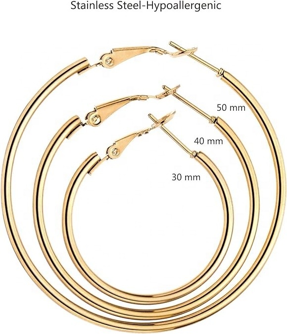 Ason Fashion jewelry Stainless Steel 18k gold Plated Hoop Earrings for Girls Hypoallergenic Hoops Women's Earrings Loop Earrings