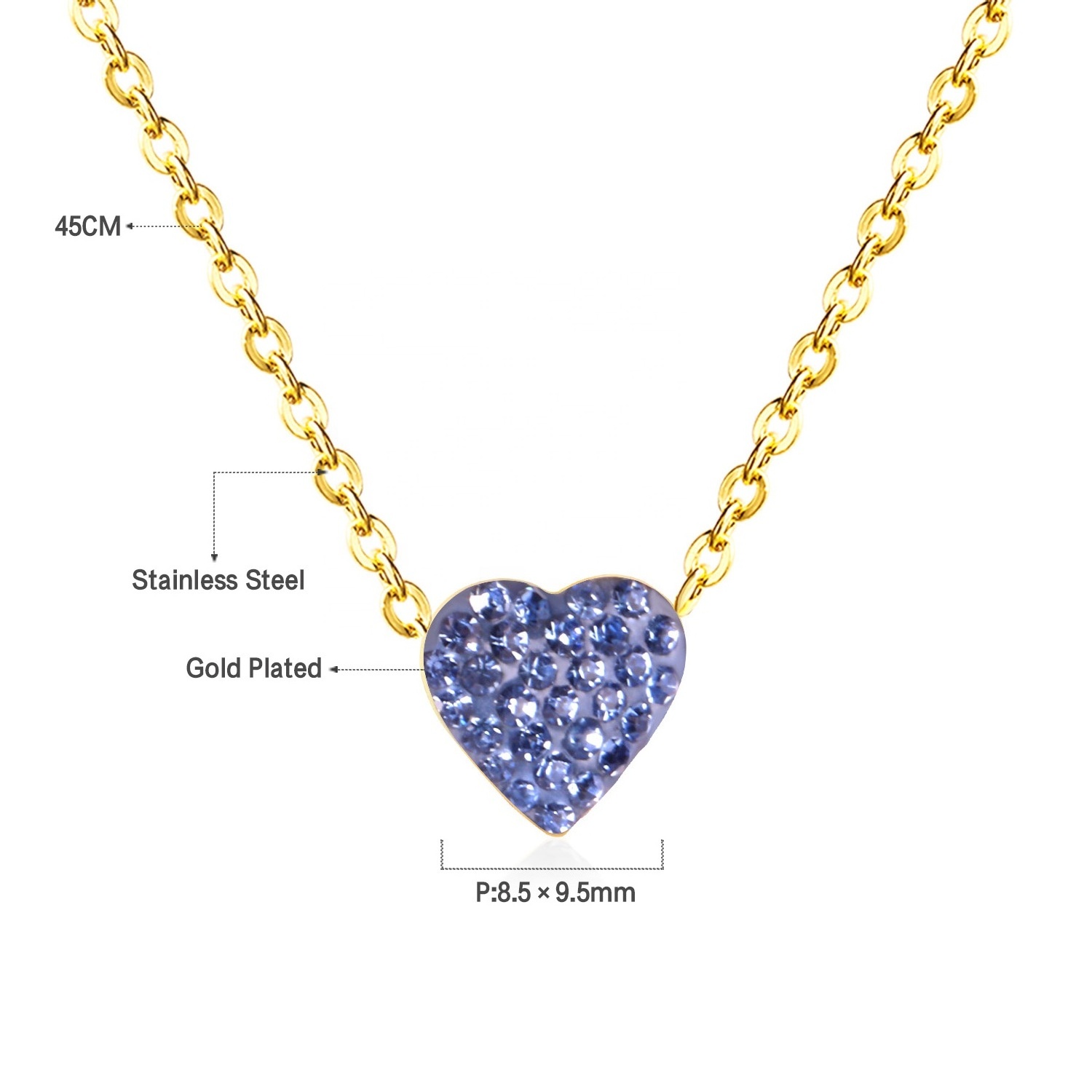 Ason bulk 18k gold plated chain necklace couple stainless steel lovers diamond heart pendant fashion jewelry necklaces for women