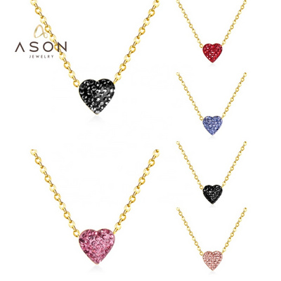 Ason bulk 18k gold plated chain necklace couple stainless steel lovers diamond heart pendant fashion jewelry necklaces for women