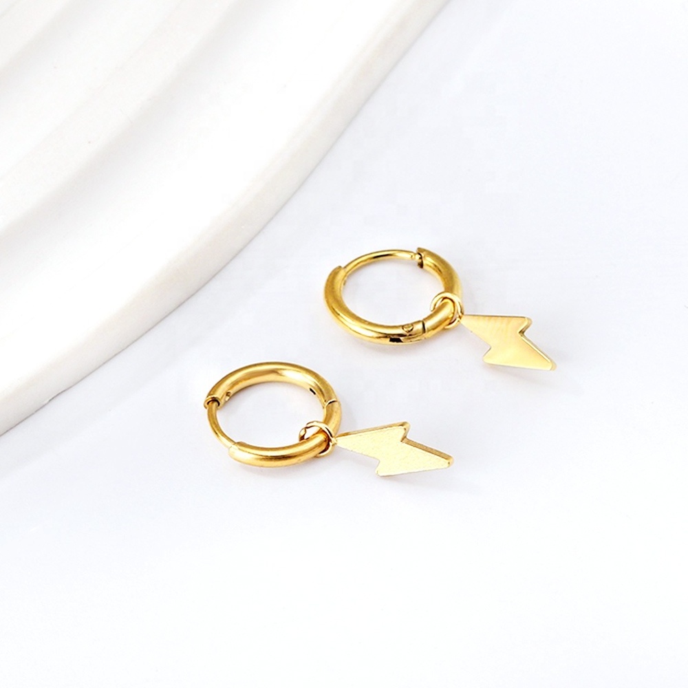 Ason gold plated clip on Lightning blue star and moon earrings women hyposensitivity wholesale stainless steel hoop earrings