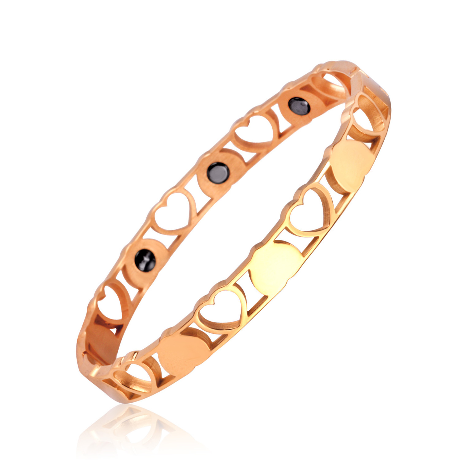 Trendy Fashion Girl Rose Gold Silver Colors Hollow and Solid Diamond Heart Shaped Pattern Bracelets Bangle for Women