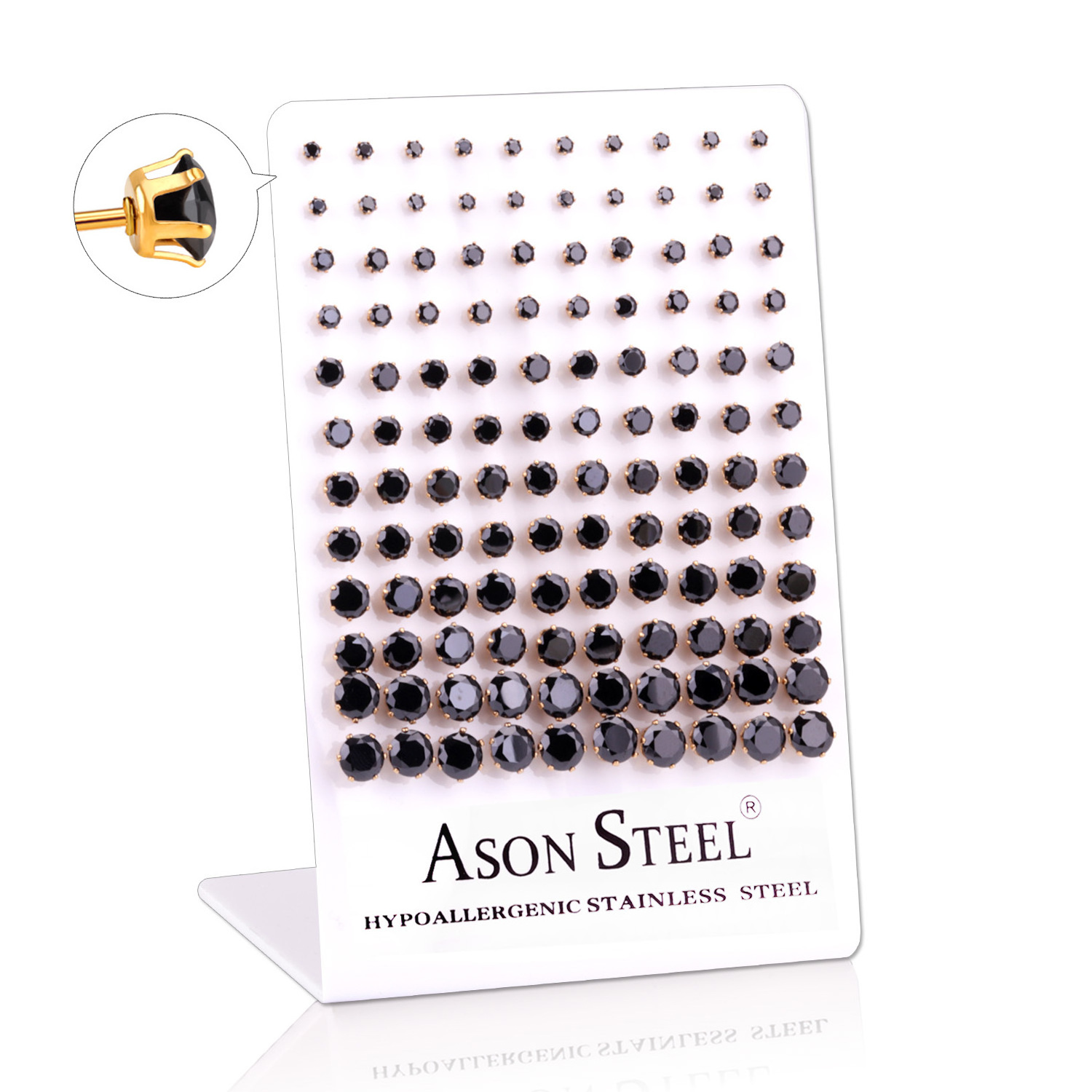 Ason Hot selling Stainless Steel Crystal Round Zircon Stud Earrings Display Card